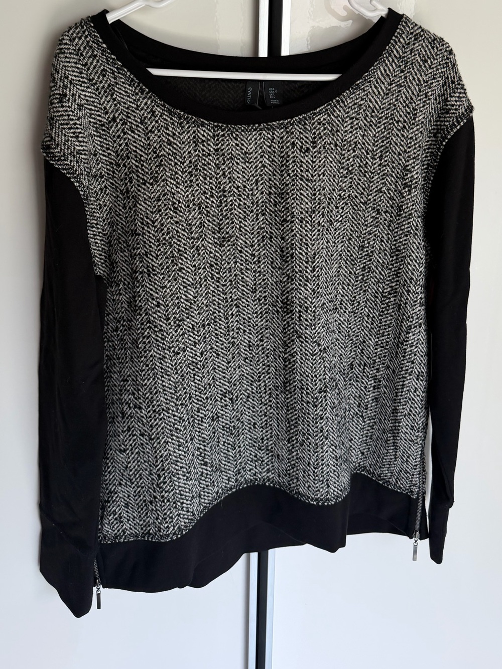 Cynthia Rowley Black & Gray Knit Panel Top